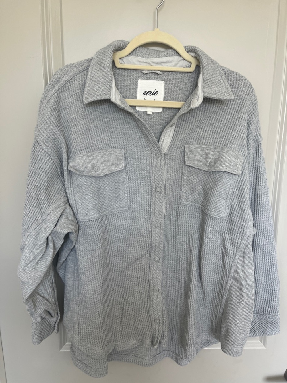 aerie Gray Waffle Knit Button Front Shirt